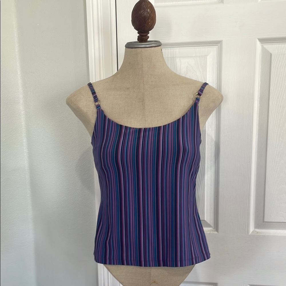 New York & company Striped purple Cami camisole tankini Top shelf bra women’s M